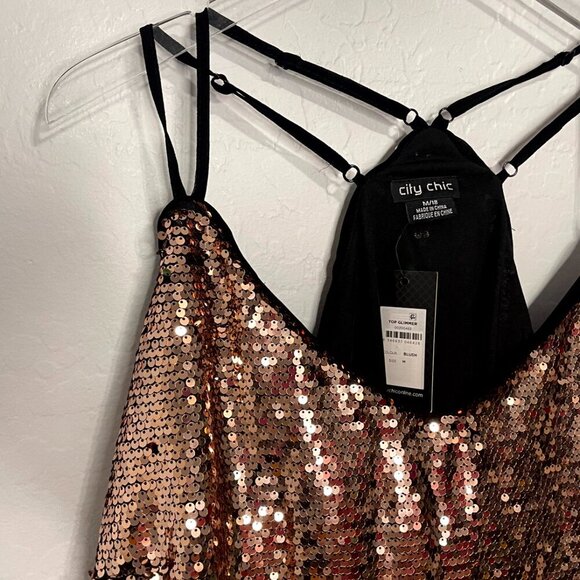 City Chic Razzle Sazzle Glimmer Bronze Blush Cami NWT M 18 - Picture 6 of 7